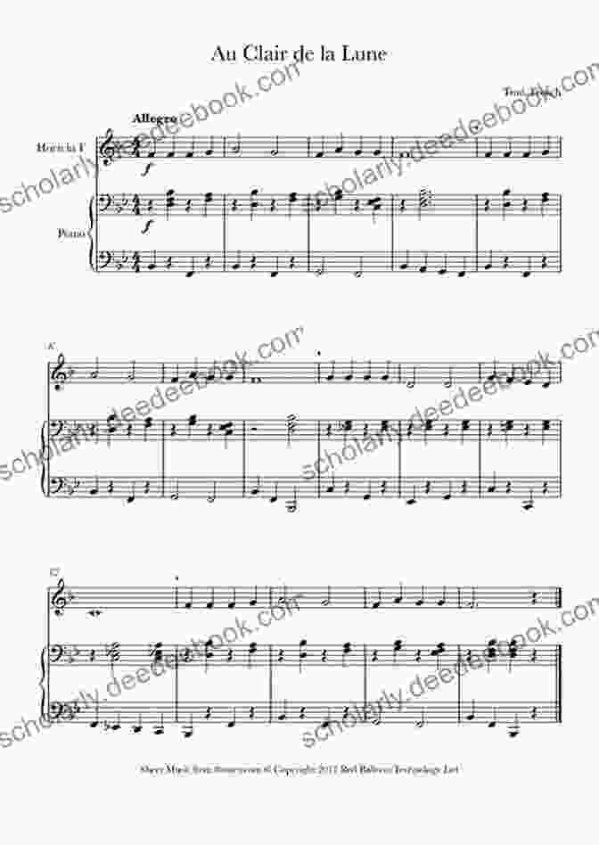 A Stack Of Sheet Music For French Horn Solos, With A French Horn In The Background. Sheet Music Solos For French Horn 1: 20 Elementary/Intermediate French Horn Sheet Music Pieces